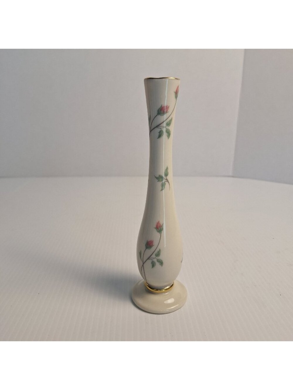 LENOX CHINA ROSE MANOR BUD VASE PINK FLORAL IVORY PORCELAIN 24K GOLD VINTAGE